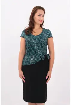 Rochie eleganta din stofa subtire neagra si paiete turcoaz imagine