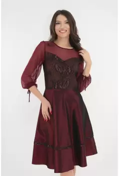 Rochie eleganta din tafta grena cu lurex auriu imagine