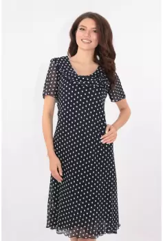 Rochie eleganta din voal bleumarin cu buline albe imagine