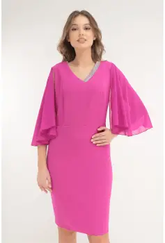 Rochie eleganta fucsia cu maneci din voal imagine