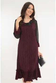 Rochie eleganta grena cu broderie la decolteu imagine