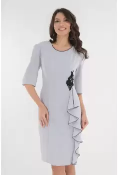 Rochie eleganta gri-perlat cu broderie neagra imagine