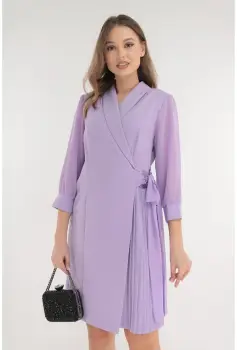 Rochie eleganta lila cu rever si pliuri imagine