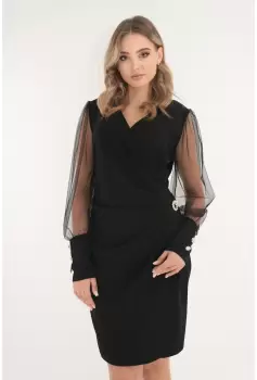 Rochie eleganta neagra accesorizata cu brosa in talie imagine