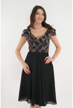 Rochie eleganta neagra clos din voal si lurex imagine
