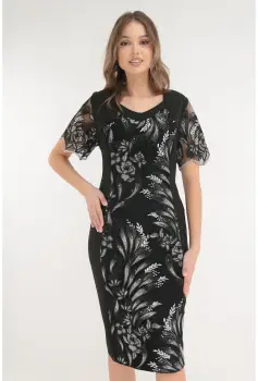 Rochie eleganta neagra cu broderie argintie imagine