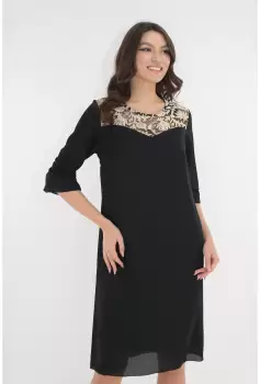 Rochie eleganta neagra cu broderie aurie imagine