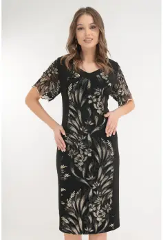 Rochie eleganta neagra cu broderie aurie imagine
