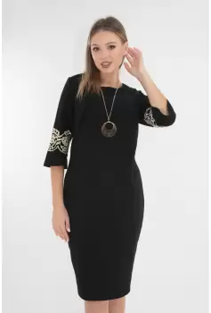 Rochie eleganta neagra cu broderie florala la maneci imagine