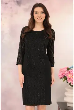 Rochie eleganta neagra cu insertii din dantela 3D cu glitter imagine