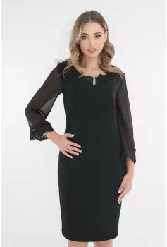 Rochie eleganta neagra cu insertii din dantela la decolteu si maneci imagine