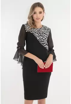 Rochie eleganta neagra cu insertii din stofa cu animal print imagine