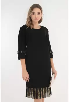 Rochie eleganta neagra cu insertii din voal plisat imagine