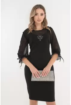 Rochie eleganta neagra cu maneci din tulle cu buline imagine