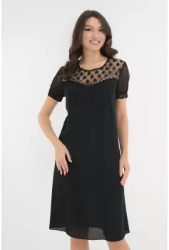 Rochie eleganta neagra cu maneci plisate si paiete la decolteu imagine