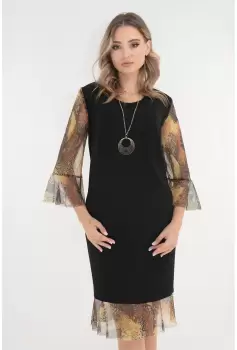 Rochie eleganta neagra cu maneci si volan din tulle olive imagine