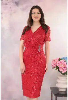 Rochie eleganta rosie cu paiete si strasuri in talie imagine