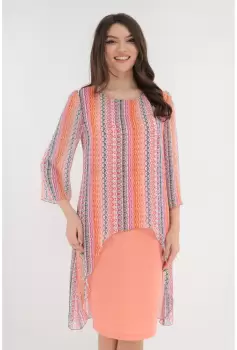 Rochie eleganta roz-piersica cu imprimeu abstract si aspect suprapus imagine