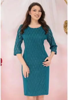 Rochie eleganta turcoaz cu insertii din dantela 3D cu glitter imagine