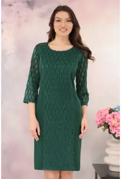 Rochie eleganta verde cu insertii din dantela 3D cu glitter imagine
