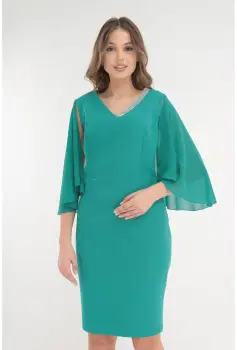 Rochie eleganta verde cu maneci din voal imagine