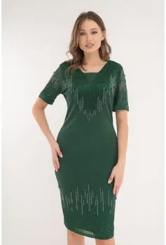 Rochie eleganta verde-smarald cu strasuri si glitter discret imagine