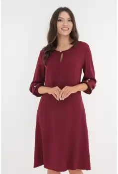 Rochie evazata bordo cu maneci bufante si perlute imagine