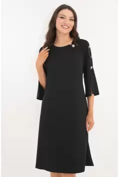 Rochie evazata neagra cu nasturi decorativi imagine