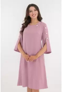 Rochie evazata roz cu nasturi decorativi imagine