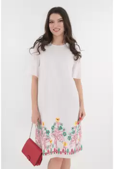 Rochie lejera alba cu broderie florala la tiv imagine