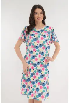 Rochie lejera alba cu buline multicolore imprimate imagine