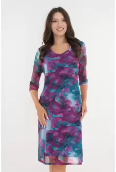 Rochie lejera din tulle albastru cu print floral ciclamen imagine