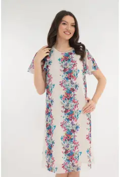 Rochie lejera din voal alb cu print floral vertical imagine