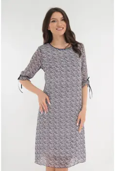 Rochie lejera din voal bleumarin cu imprimeu floral alb imagine