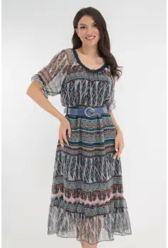 Rochie lejera din voal cu imprimeu abstract multicolor imagine