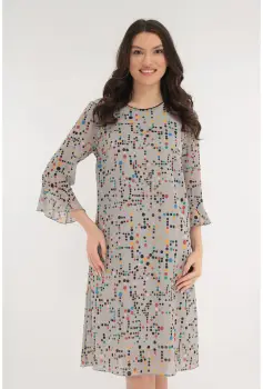 Rochie lejera din voal gri cu buline multicolore imagine