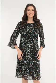 Rochie lejera din voal negru cu buline multicolore imagine