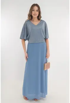 Rochie lunga bleu cu glitter in partea superioara imagine