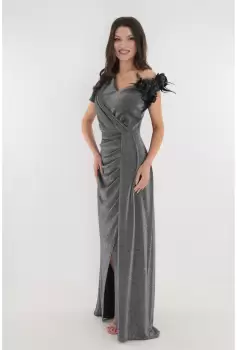 Rochie lunga de seara din lurex argintiu imagine