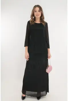 Rochie lunga neagra cu strasuri si glitter imagine