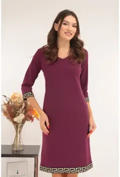Rochie magenta cu insertii cu model geometric imagine