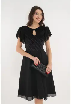 Rochie neagra clos din voal si catifea cu glitter imagine
