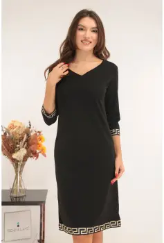 Rochie neagra cu insertii cu model geometric imagine