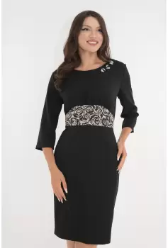 Rochie neagra cu insertii din brocart crem in talie imagine