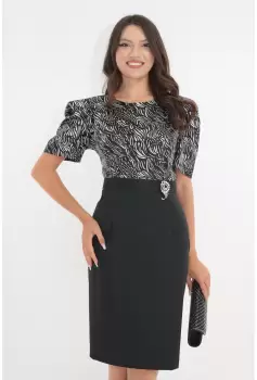 Rochie neagra de ocazie cu animal print si maneci bufante imagine