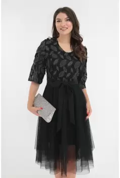 Rochie neagra de ocazie cu broderie 3D imagine