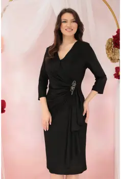 Rochie neagra de ocazie cu fronseuri si strasuri in talie imagine