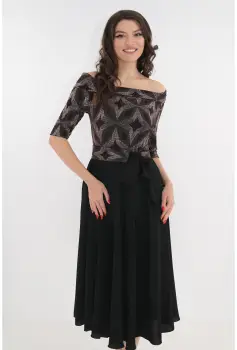 Rochie neagra de ocazie cu glitter si cordon in talie imagine