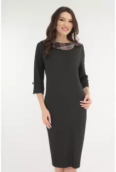 Rochie office antracit cu guler din stofa in carouri bordo imagine