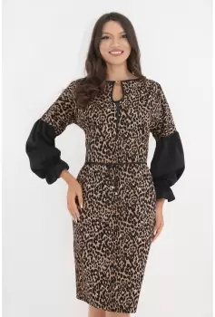 Rochie office cu animal print si maneci bufante imagine